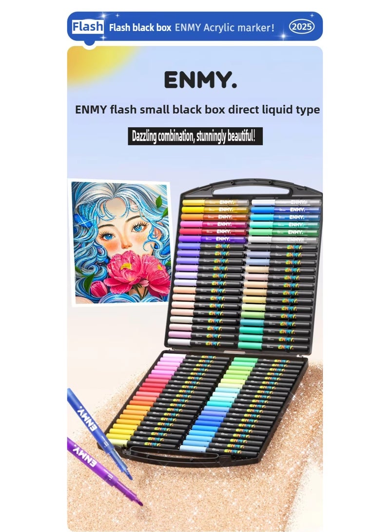 العدو مجموعة أقلام أكريليك سائلة ENMY بـ 80 لونًا – رأس ناعم غير شفاف بتأثير جليتر وفلوريسنت، حبر مائي سريع الجفاف، قابل للغسل وغير سام، مثالية للأطفال، المدرسة، المكتب، الرسم، التلوين والأعمال اليدوية - Image 2